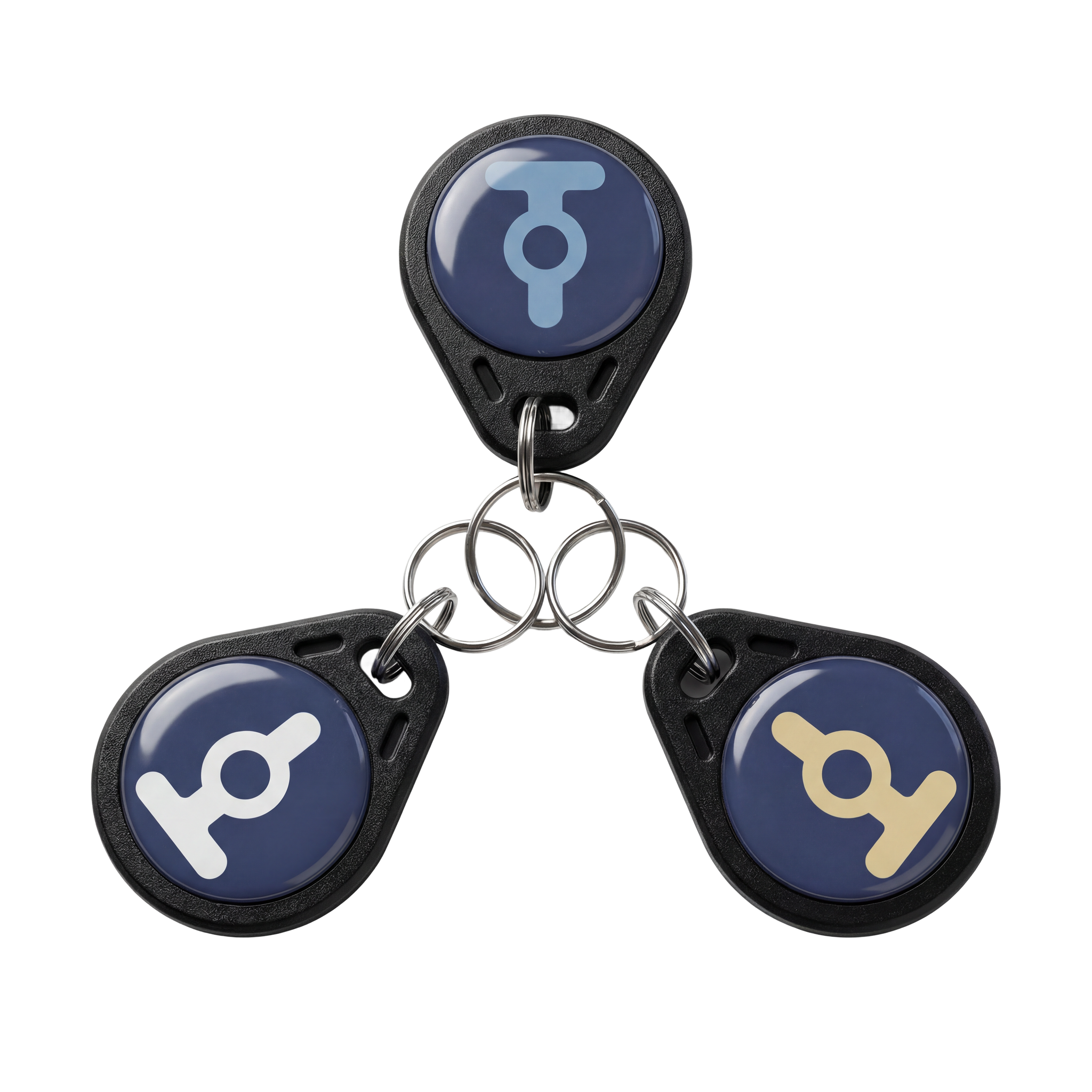 Tubular NFC tags attached to a keychain for tap-to-track logging